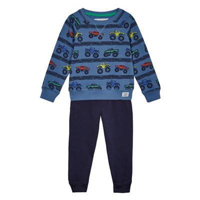 Boys' blue tractor print sweater and joggers set